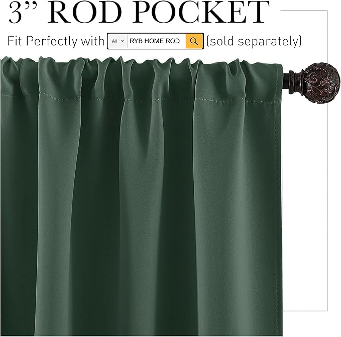 RYB HOME 54 inch Curtains for Living Room, Rod Pocket Thermal Insulated Small - Image 2