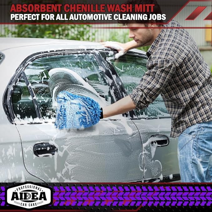 AIDEA Car Wash Mitt Microfiber, 1PK Scratch Free Lint-Free, Premium Chenille - Image 6