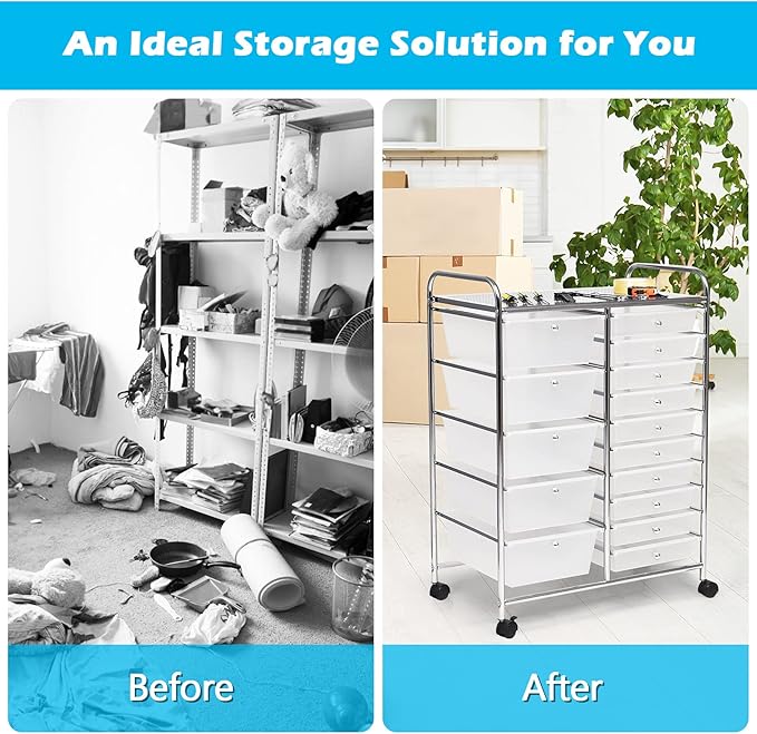 GOFLAME 15-Drawer Rolling Storage Cart, Utility Cart - Image 7