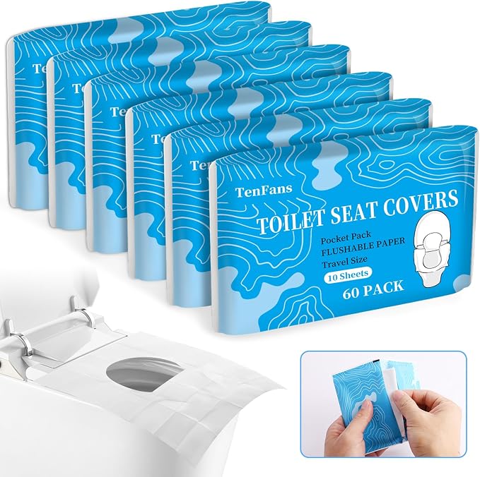 Toilet Seat Covers, XL Flushable and Biodegradable Paper Cover Disposable by TenFans