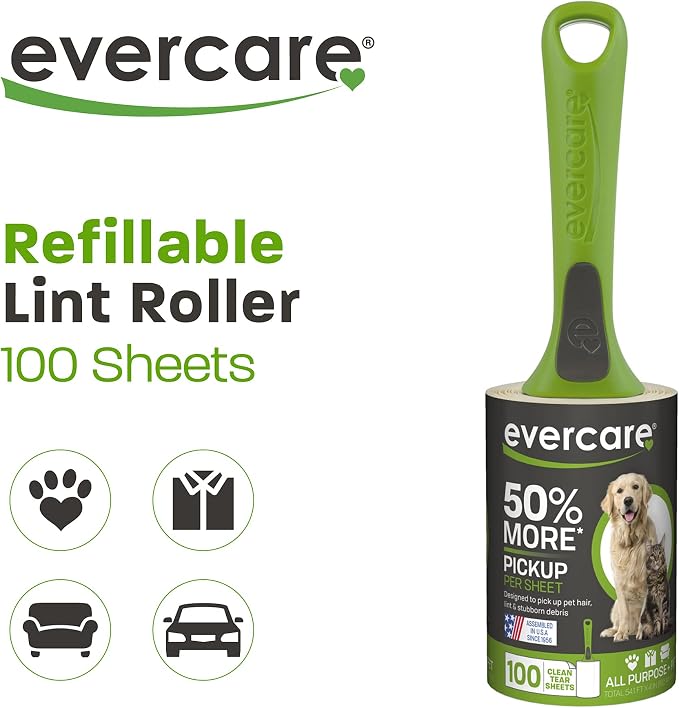 Evercare All Purpose Pet Hair Lint Roller, 100 Sheets – Reusable Sticky Roller - Image 3
