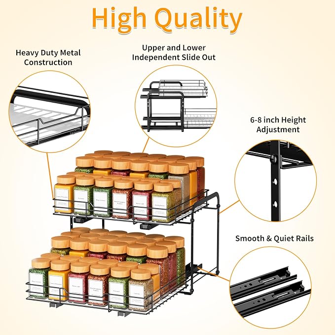 RCHYFEED Spice Rack Organizer for Cabinet, 2 Tier Slide out Spice Organization - Image 5