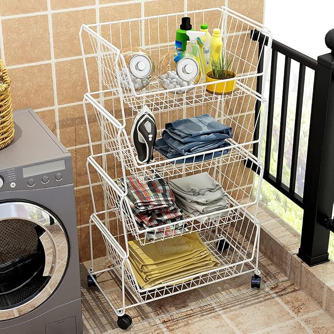 PUSDON Stackable Metal Storage Carts, Dual Use Shelf - Image 4