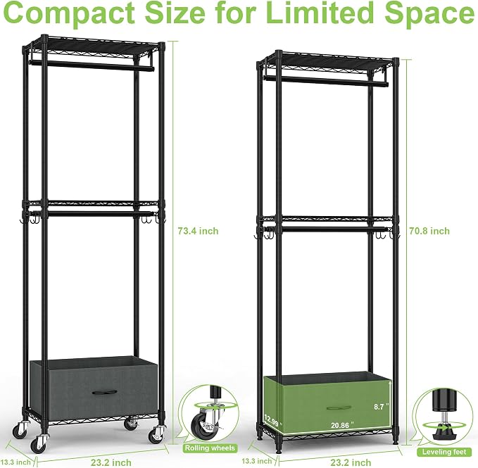 Clothes Rack with Drawers, Freestanding Rolling Garment Rack - Image 5