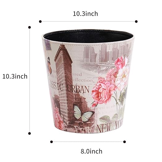 PU Leather Small Trash Can Wastebasket, Round Garbage Container Basket - Image 3