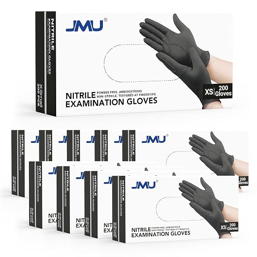 JMU Black Nitrile Gloves, 3.5Mil XS Nitrile Gloves, Latex Free Powder Free by JMU