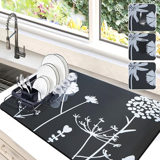 Dish Drying Mat for Kitchen Counter, Hide Stain Anti Absorbent for Kitchen by Etomiel