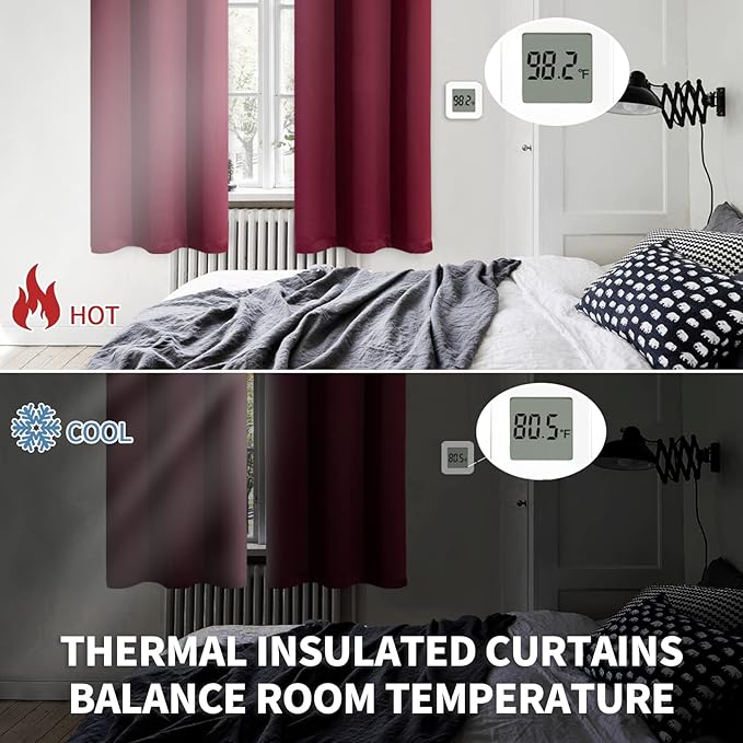 BGment Burgundy Blackout Curtains 72 Inch Length 2 Panels - Image 3