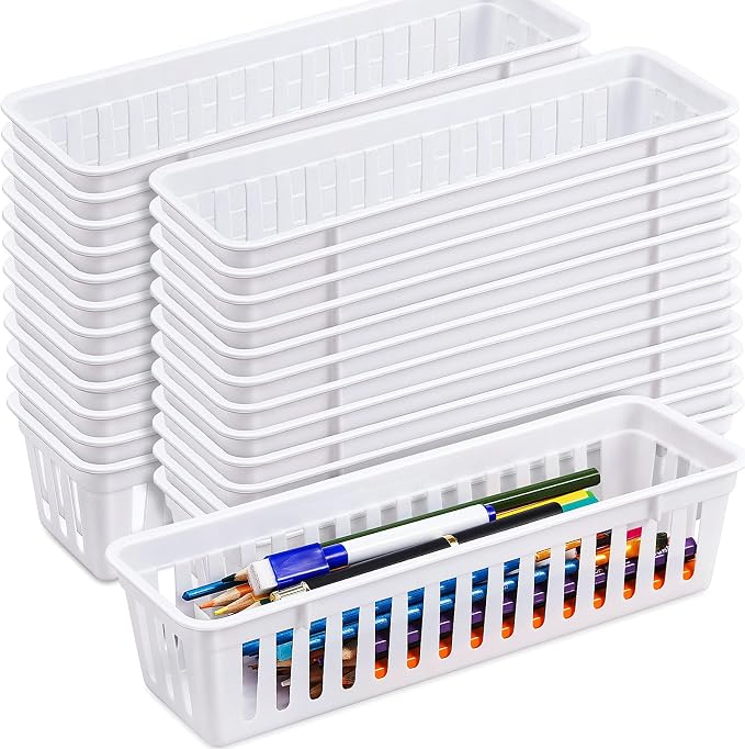 Domensi 24 Pcs Slim Plastic Storage Baskets Tray by Domensi