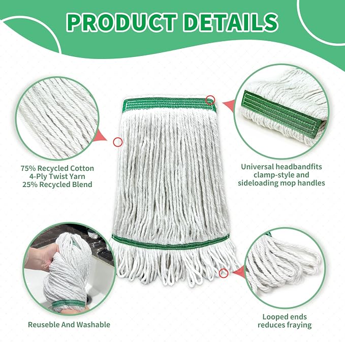 6 Pack Commercial Heavy Duty Mop Heads Heavy Cotton Looped End String Mop Head - Image 3