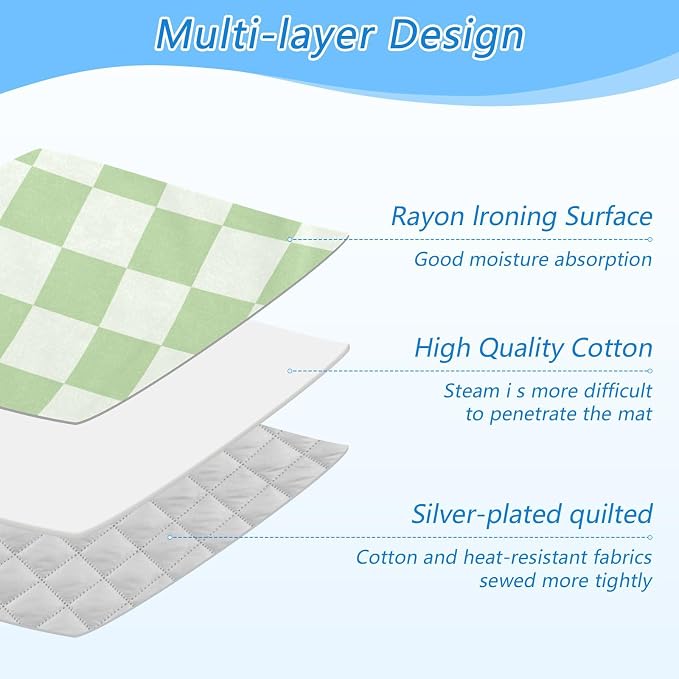 Checkered Mint Green White Plaid Ironing Mat - Image 4