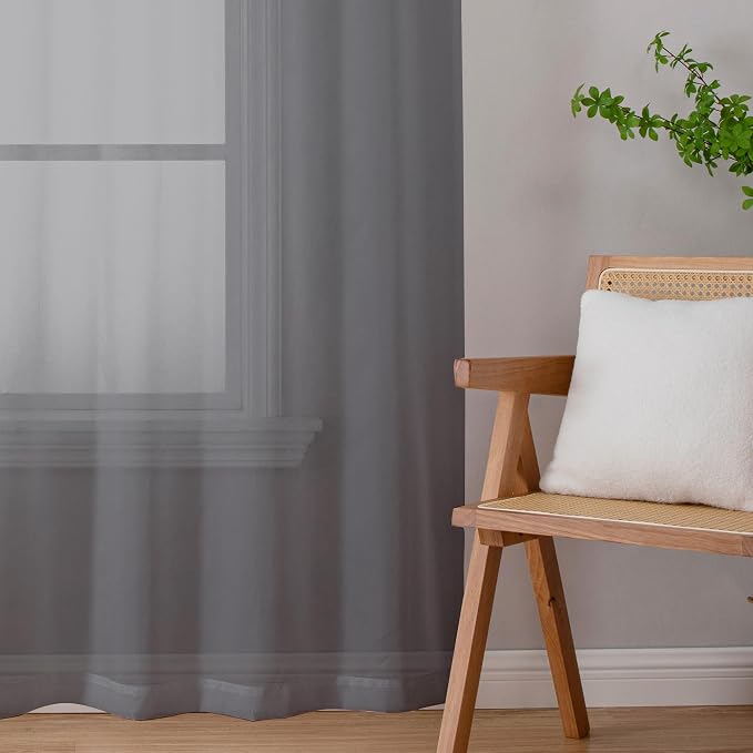 Chyhomenyc Sheer Charcoal Grey Curtains 90 inches Long 2 Panels, Light - Image 6