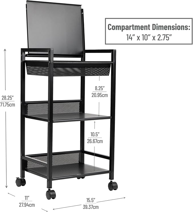 Mind Reader Cart with Covered Compartment, Office Organizer, 15.5" L x 11" W x - Image 3