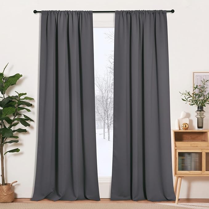 RYB HOME Grey Curtains Extra Long, Thermal Insulated Curtain Panels by RYBHOME
