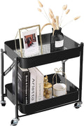 2-Tier Metal Folding Rolling Cart, Mobile Utility Cart Trolley Storage Organizer by MelodyHouse