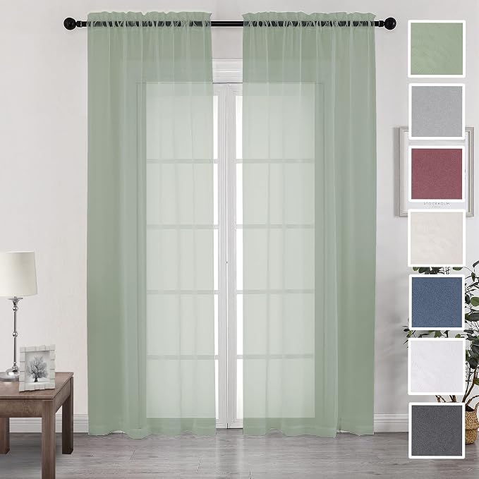 Chyhomenyc Sage Green Sheer Curtains 72 Inch Length 2 Panels, Light Filtering - Image 9