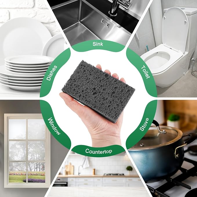 6-Pack Kitchen Sponges, Condense Eco Cellulose Non-Scratch Scrub Heavy Sponge - Image 6
