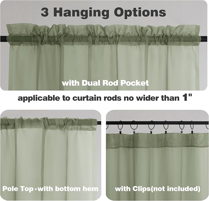 Chyhomenyc Sage Green Sheer Curtains 84 Inches Long 2 Panels, Light Filtering - Image 3
