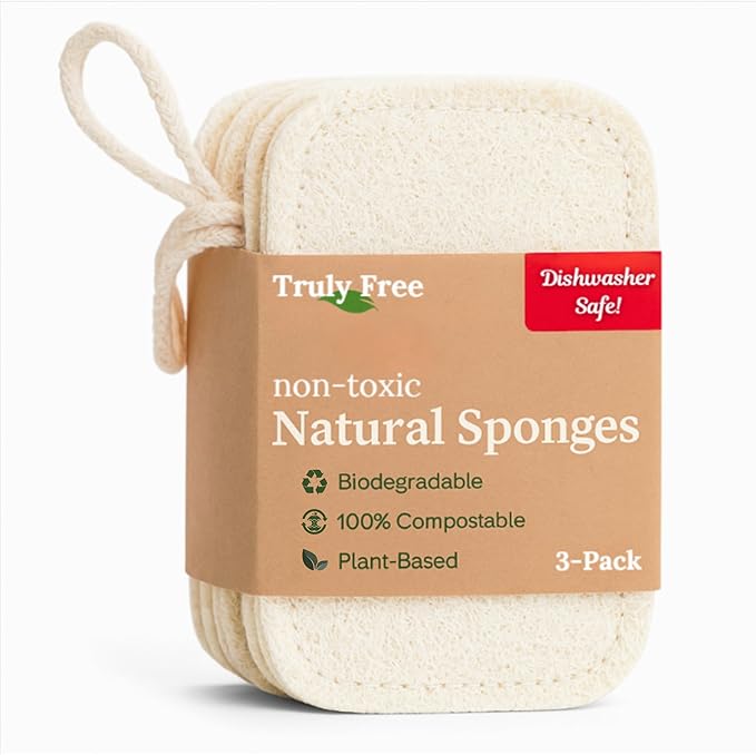 Truly Free Natural Cleaning Sponges, 100% Organic Luffa Dish Scrubber, by TrulyFreeHome