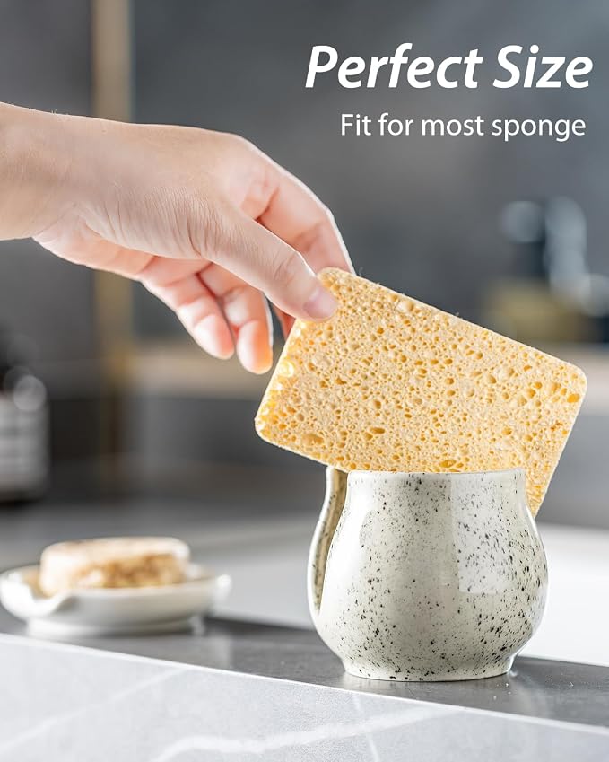 Sponge Holder for Kitchen Sink, Ceramic Dish Sponge Dish Rack Scrubby Caddy - Image 7