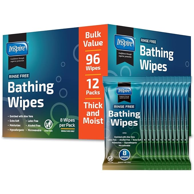 Inspire Thick Rinse Free Body Wipes, Extra Large Washcloths by Inspire