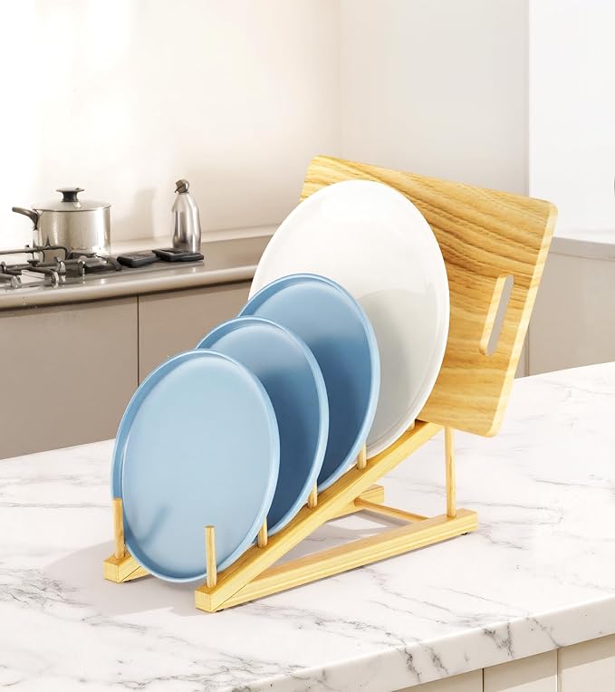 2-Pack Bamboo Dish Drying Rack, 5 Slots Kitchen Organizer Craft Show Display - Image 2