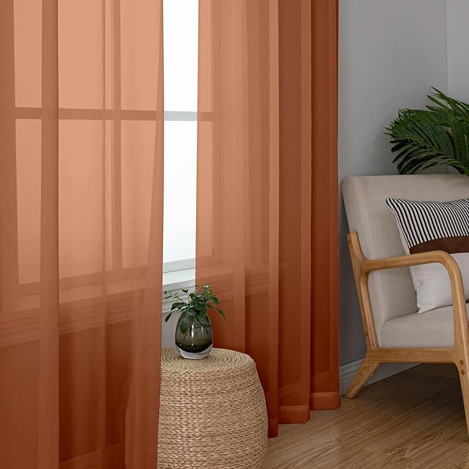 Chyhomenyc Orange Sheer Curtains 96 inches Long 2 Panels, Light Filtering Soft - Image 3