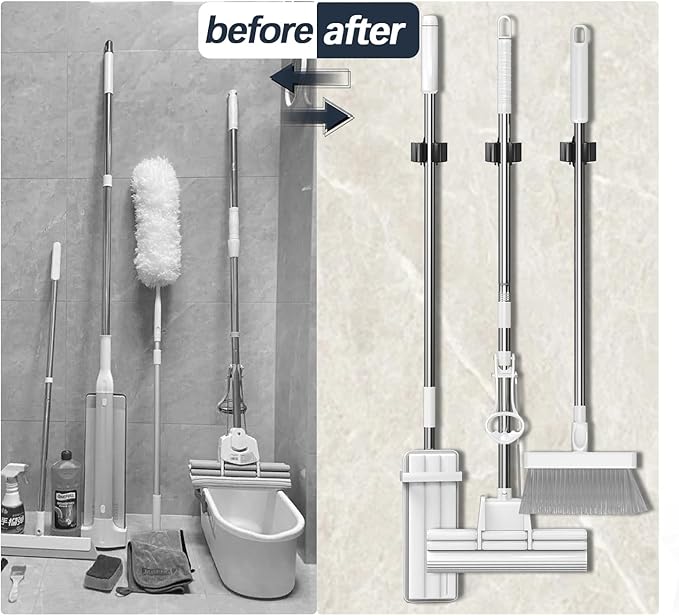 3-H Stainless Steel Broom Holder Wall Mount 4-Pack-Heavy Duty Mop Organizer - Image 6