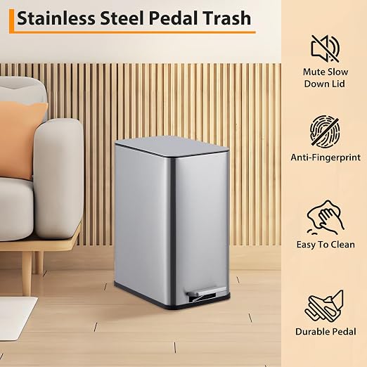 2.6 Gallon Kitchen Trash Can, Stainless Steel Garbage Can - Image 3