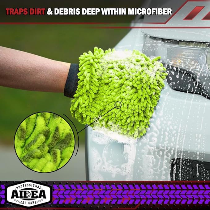 AIDEA Car Wash Mitt Microfiber, 2PK-Scratch-Free& Lint-Free, Premium Chenille - Image 5