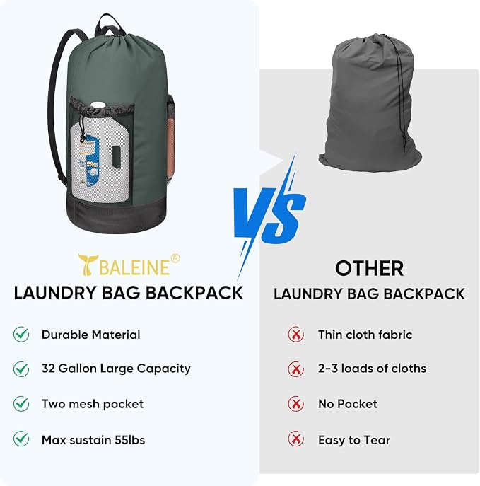 BALEINE 120L Laundry Bag Backpack, 900D Oxford Fabric Large Travel Laundry Bags - Image 5