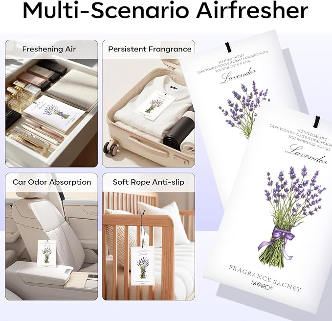 MYARO 12 Packs Lavender Scented Sachets Air Freshener - Image 3