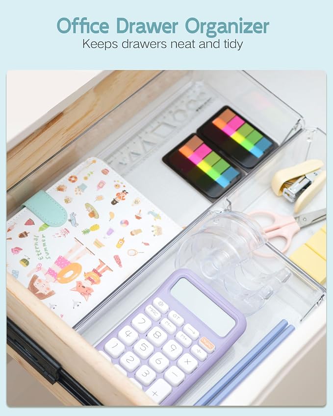 9 Pack Large Clear Plastic Drawer Organizer Trays, Desk Drawer Organizers and - Image 4