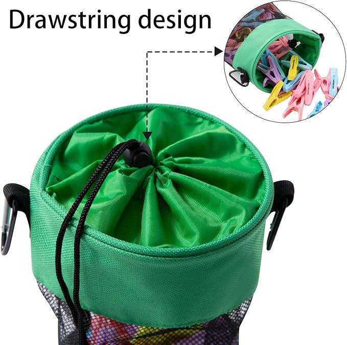 Mesh Clothespin Bag with Hooks Hanging Clothes Pin Bag with Drawstring Closure - Image 2