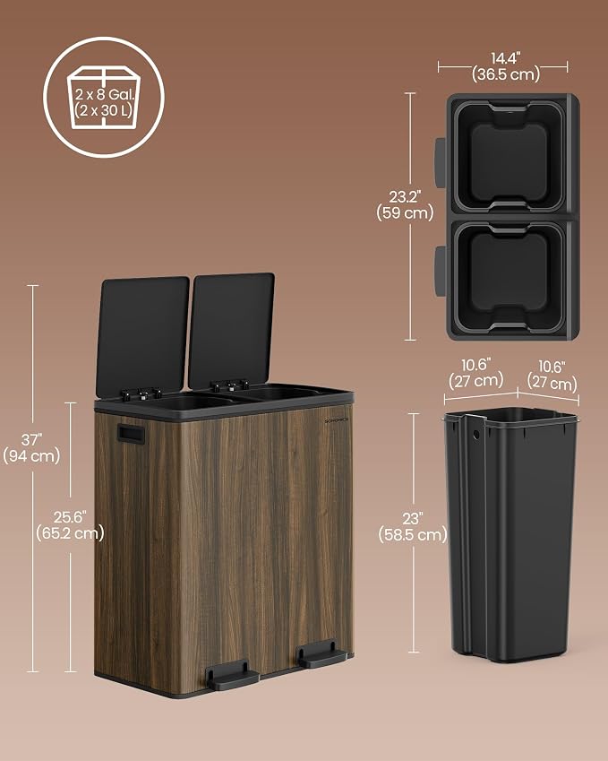 SONGMICS Trash Can, 2 x 8-Gallon Garbage Can - Image 5