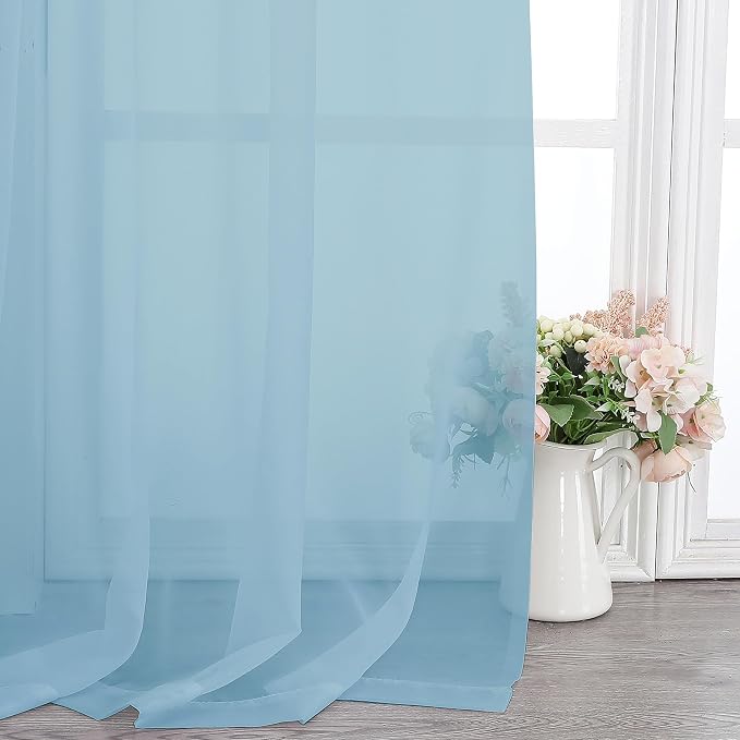 Chyhomenyc Sheer Sky Blue Curtains 90 inches Long 2 Panels, Light Filtering - Image 6
