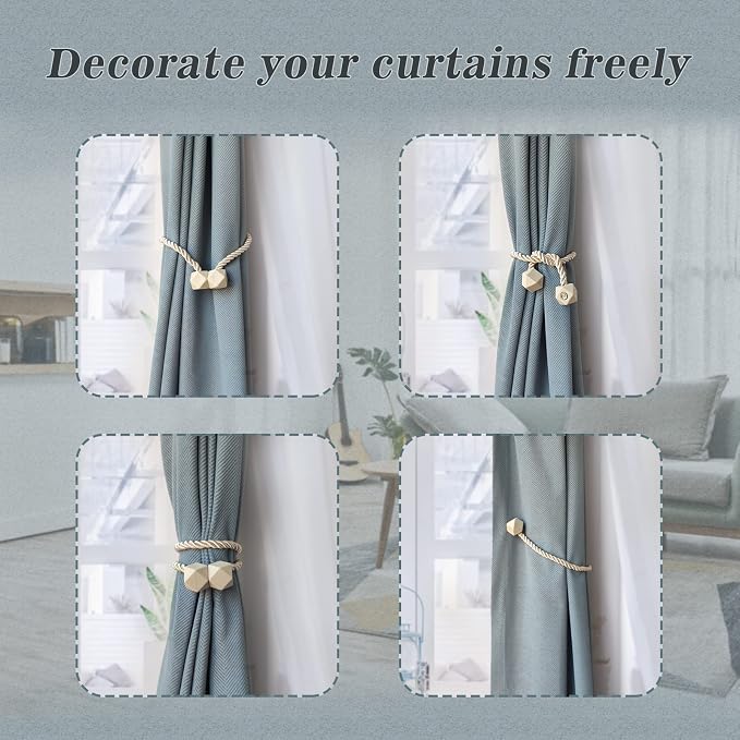 Hion Magnetic Curtain Tiebacks Beige 2pcs, Curtain Tiebacks Buckles Holdbacks - Image 4