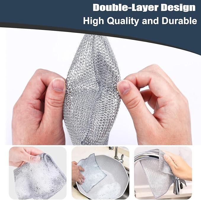 Navona 10 Pcs New Upgrade Steel Wire Dishcloth, Double-Layer Steel Wire - Image 3