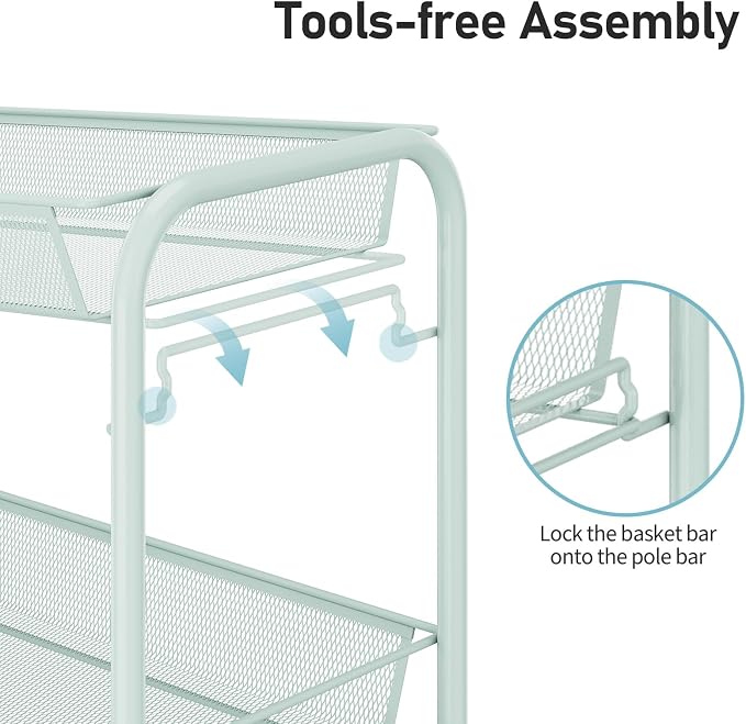 TOOLF 3-Tier Metal Rolling Cart, Mesh Wire Easy Assemble Utility Cart, Storage - Image 4
