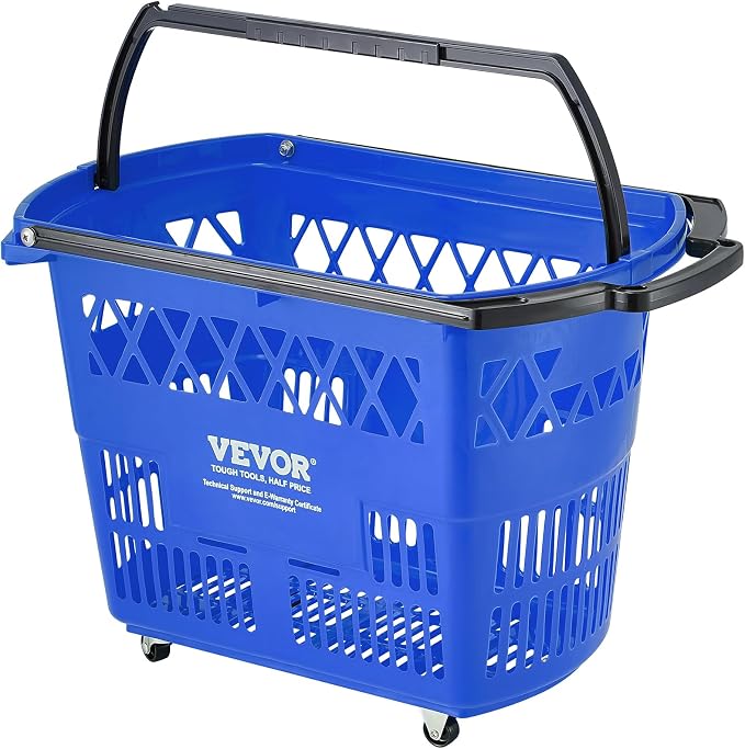 VEVOR Shopping Carts with Handles, 39L Plastic Rolling Shopping Basket with - Image 9