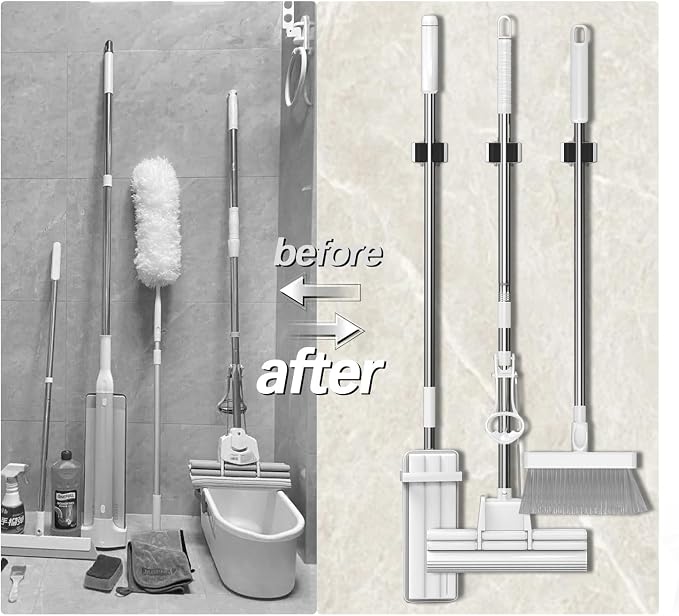 3-H Broom Hanger, Mop Holder Wall Mount 12 Pack, Broom Holder Wall Mount - Image 5