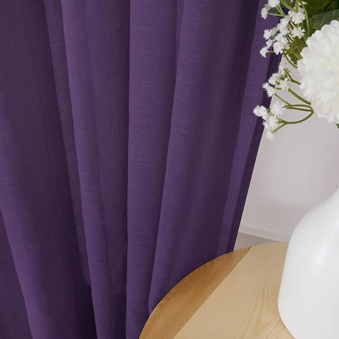 Tollpiz Sheer Curtains Living Room Linen Textured Curtain Sheers Light - Image 3