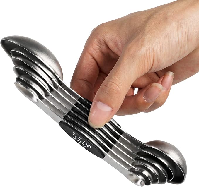 Magnetic Measuring Spoons Set of 6 Stainless Steel Dual Sided Stackable Teaspoon by YellRin