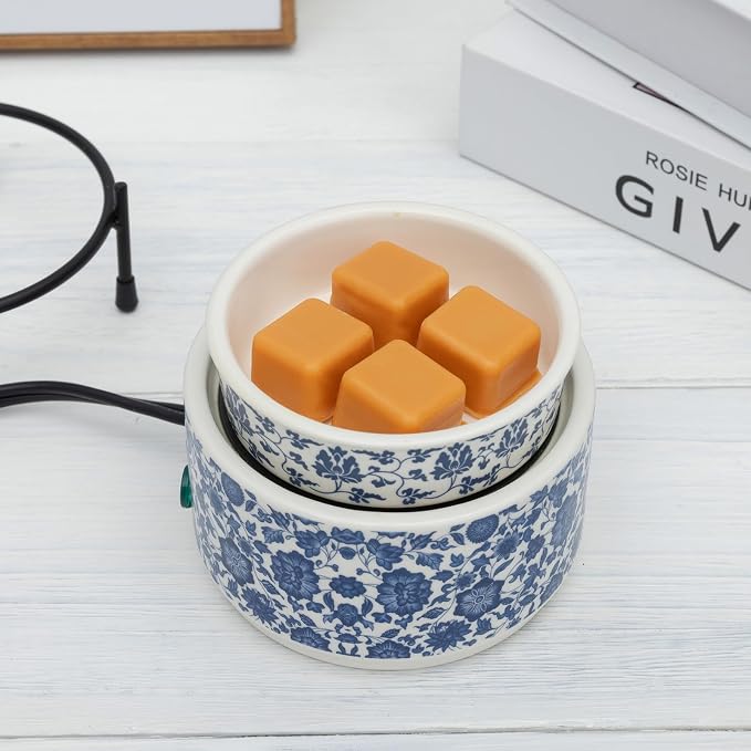 Blue & White Porcelain Pattern Wax Melt Warmer, Ceramic 3-in-1 Electric Candle - Image 3