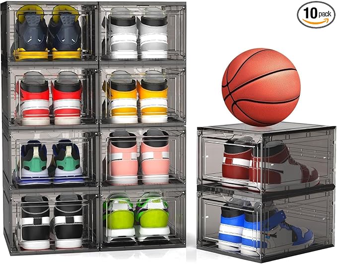 Mitees 10 Pack XX Large Thicken Sturdy Hard Plastic Clear Stackable Shoe by Mitees