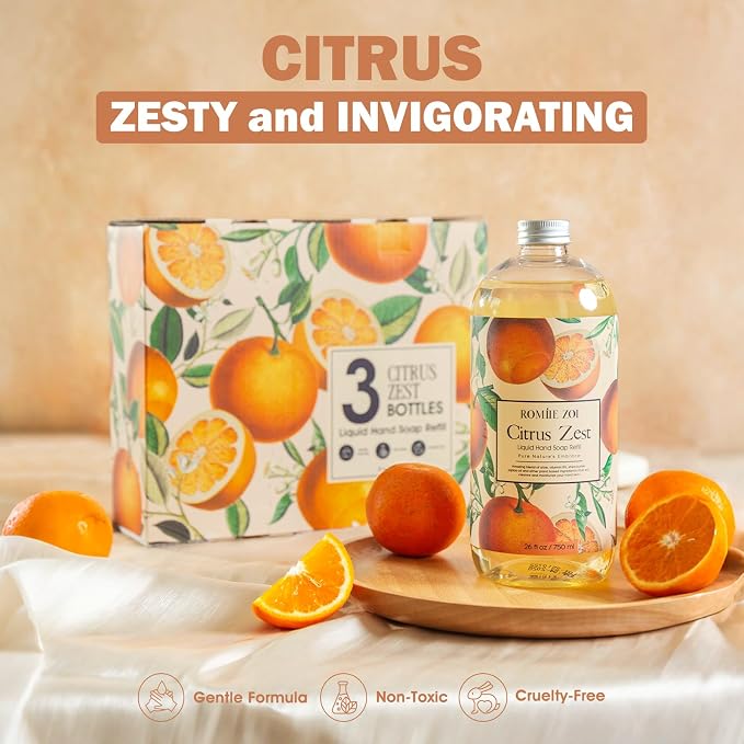 ROMIIE ZOI Liquid Hand Soap Refill Gift Set – 3 Pack, Citrus Zest Scent – - Image 3