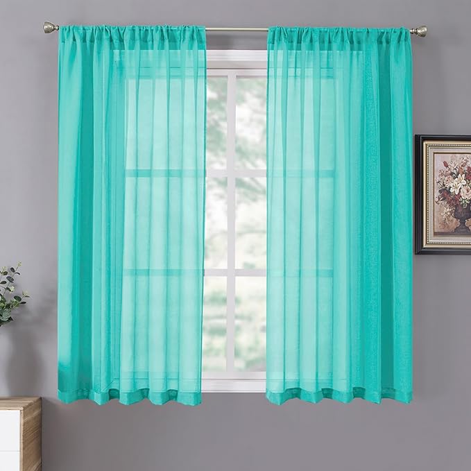 Tollpiz Short Sheer Curtain Linen Textured Living Room Curtains Sheer Light by Tollpiz