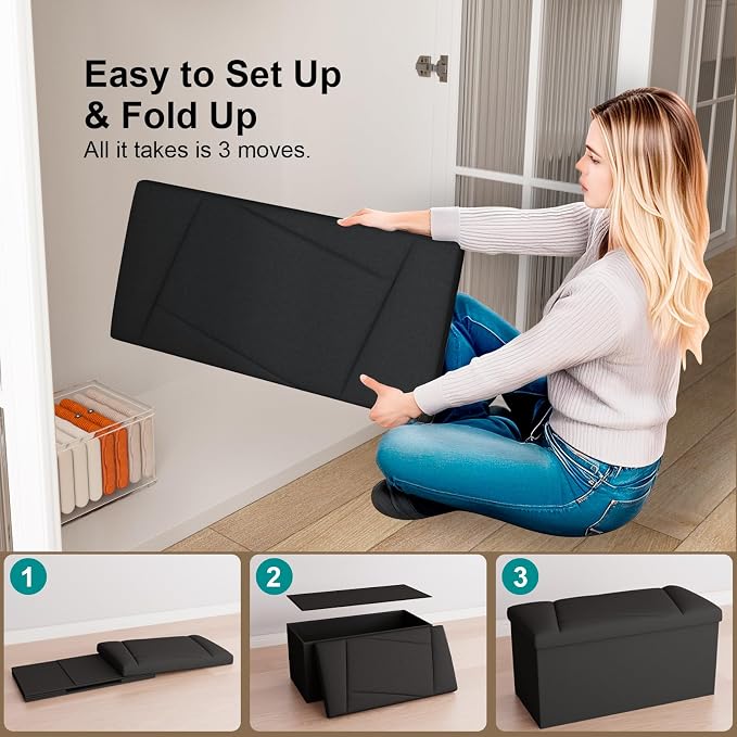 Folding Storage Ottoman Bench, 30 Inches Storage Chest, End of Bed Bench - Image 6