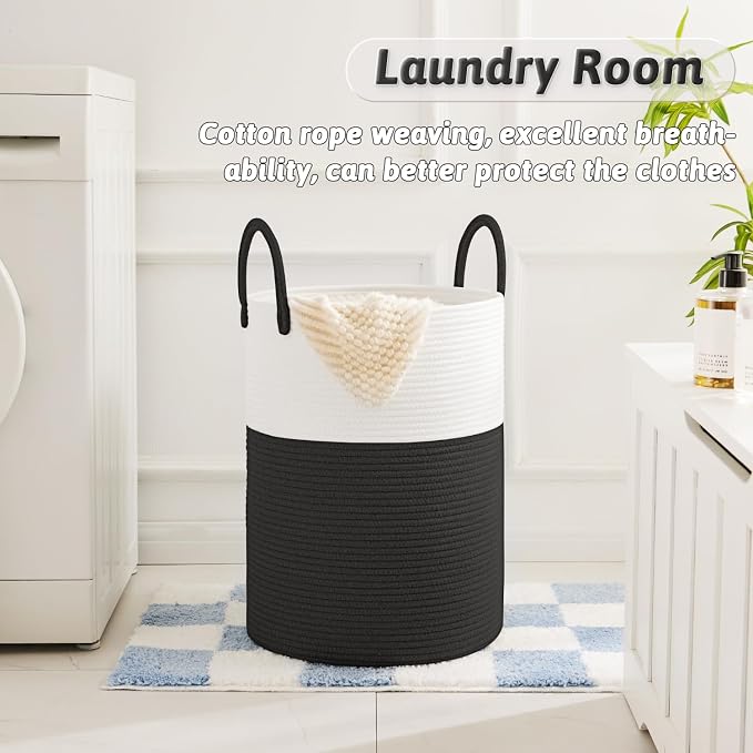 Laundry Basket, Woven Cotton Rope Laundry Hamper, 80L - Image 2