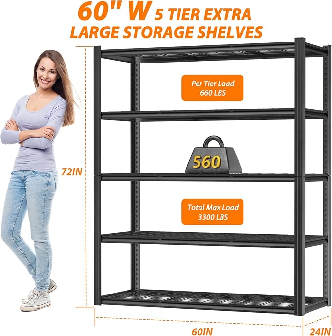 ROOMTEC 60" W Garage Shelving Heavy Duty, 33000LBS Storage Shelves, 5-Tier - Image 3
